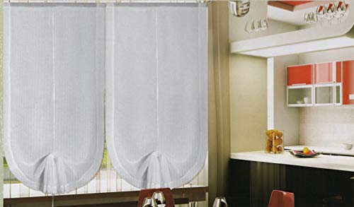 Par de cortinas ajustables para ventanas y puerta de cristal, medidas 45-60-90 cm, cortinas a media altura Color Blanco 45x150