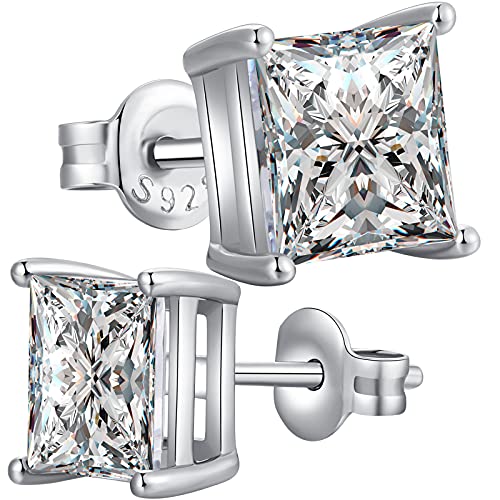 Pendientes de diamantes para hombres, mujeres, oro blanco, circonita cúbica, pendientes cuadrados de plata 925 para niñas, 6 mm