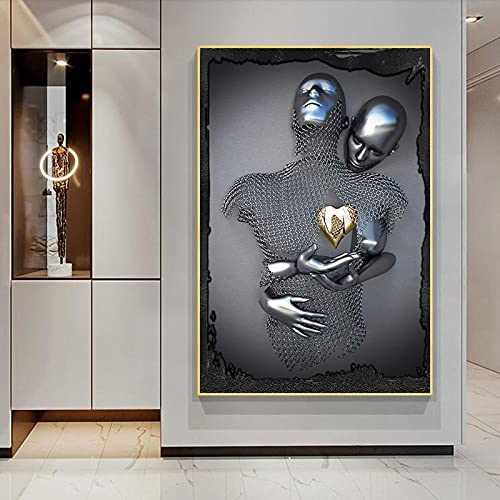Corazón del amante Decoración de la sala de estar Escultura de metal romántica Estatua de arte abstracto Pareja Amor Arte de la pared Imagen Pareja moderna Sala de estar Cartel Pareja Cartel J30273