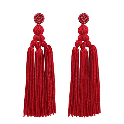 YAZILIND Pendientes de borla largos étnicos bohemios Joyas de fiesta para mujer (Rojo)