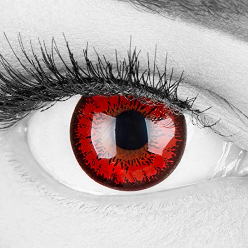 Lentes De Contacto De Color Rojo Negro Rojo 1 Par.  Cómodo y perfecto para carnaval de Halloween, cosplay de anime, suave, sin receta + soporte para lentes, sin receta