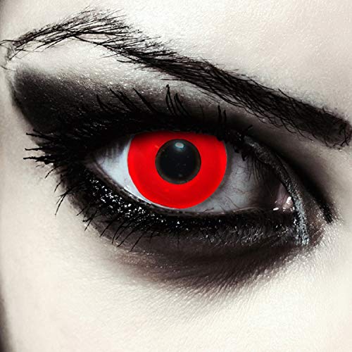 Lentes de diseñador Dos lentes de contacto de color rojo completo para disfraces de zombis de Halloween Sin dioptrías/Correcto + Estuche para lentes de ojo de sangre