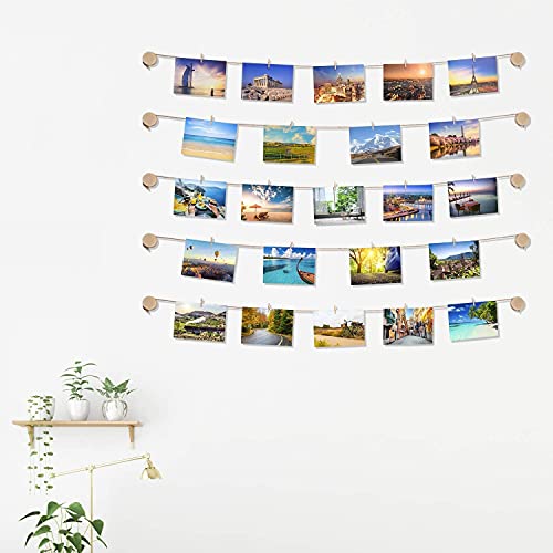 Marco de fotos de pared de fotos de cuerda familiar Exquis, Color de madera Natural, 30 clavos pequeños, decoración del hogar, regalo de aniversario de boda