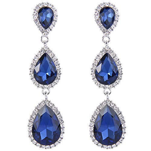 Pendientes Mujer - Clearine Stud Pendientes Cristales Estilo Precioso Para Boda Fiesta Nupcial Azul 1 Tono Plateado