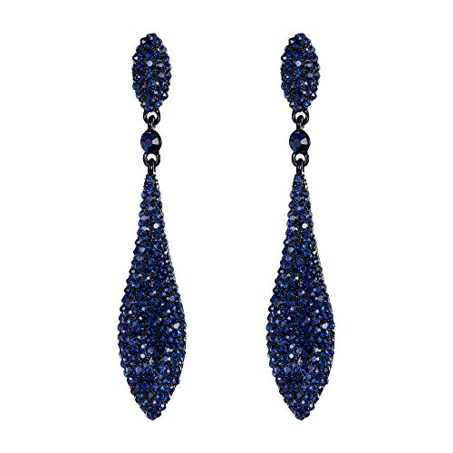 EVER FAITH Pendientes de tuerca con diamantes de imitación y hojas puntiagudas para mujer, elegantes, retro, azul oscuro