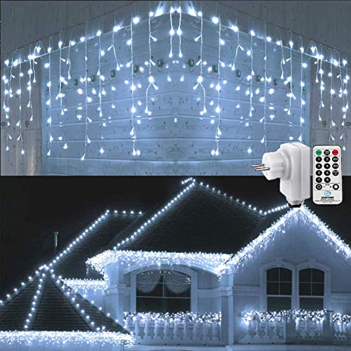 Geemoo Cortina Luces Navidad Exterior, 9M 360 LED Guirnaldas Carámbano luces Prolongable, Cadena Luces de Navidad Decoración para Navidad Fiestas Casa Jardín Habitación Patio Balcón (Blanco)