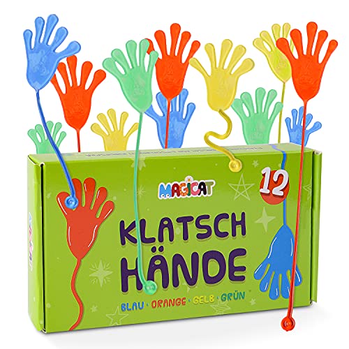 Magicat crazy sticky hands 12 uds - relleno de piñata de cumpleaños infantil para niños y niñas - manos pegajosas elásticas para regalos de fiestas infantiles - pegatinas de vinilo con diferentes colores