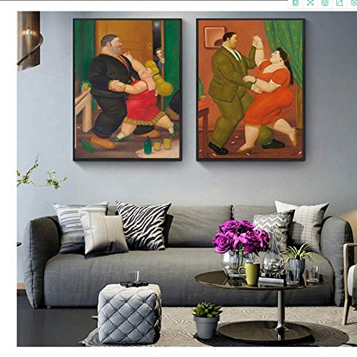 HHLSS pintura artística 2x60x80cm sin marco pareja de baile Fernando Botero figuras famosas carteles impresiones arte de pared cuadros decoración para sala de estar