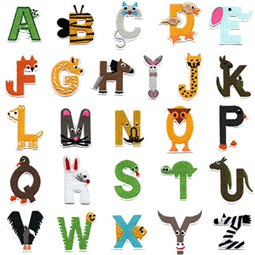 26 piezas de parches de alfabeto de la A a la Z, parches de bordado de animales, planchar o coser en jeans, chaqueta, mochila