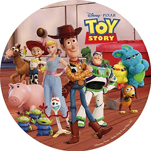 Dekora - Toy Story - Disco comestible para decorar tartas de cumpleaños - Personajes para niños: Sheriff Woody, Buzz Lightyear, Mr Potato, Martians, Rex y otros, redondo 20CM