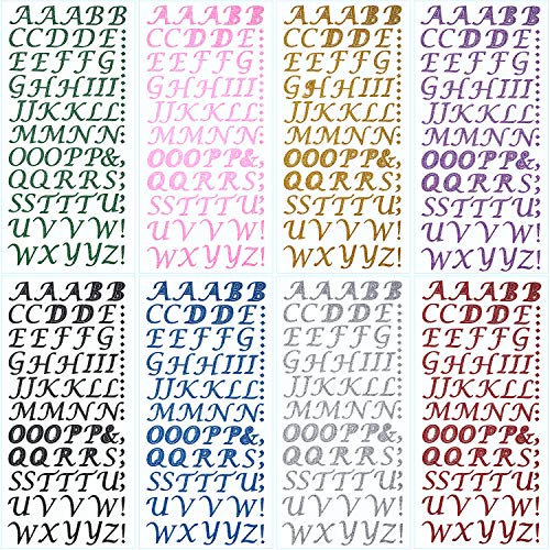 8 hojas de pegatinas de letras de colores, pegatinas de alfabeto con purpurina, pegatinas autoadhesivas con purpurina para decoración de cubierta degradada y manualidades, 8 colores