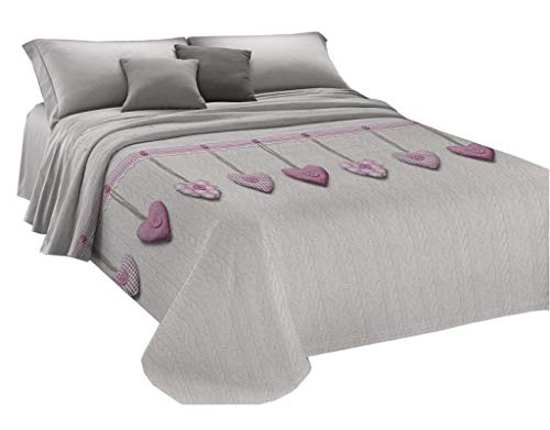 HomeLife Funda de cama fina de verano y primavera 150 cm |  Cubrecama de algodón acolchado con estampado de corazones claros para cama de matrimonio