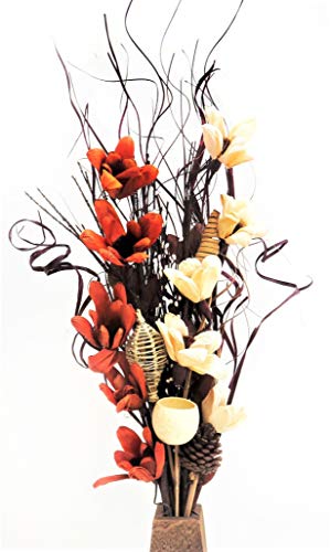 Arreglo floral exótico de flores secas orgánicas y artificiales hechas a mano Con jarrón de madera Alto 85 cm