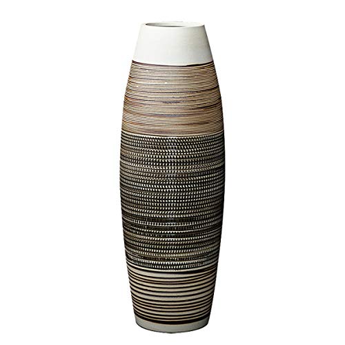 fanquare Jarrón grande de cerámica con rayas marrones y negras, jarrón decorativo hecho a mano para el hogar, altura 50 cm