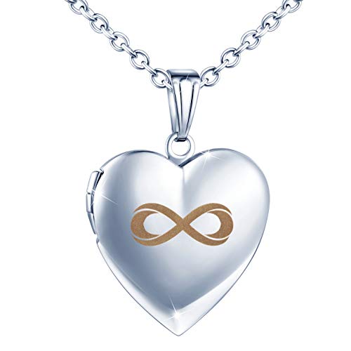 MicLee-Locket para mujeres niñas símbolo infinito corazón foto medallón 50cm cadena de acero inoxidable colgante Navidad regalo Idea