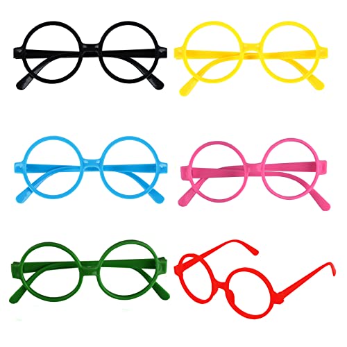 6 pares de gafas de mago multicolores redondas sin lentes para niños, fiesta de cumpleaños, Halloween (6 uds.)