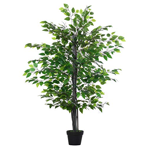 Ficus artificial Outsunny 145cm Altura 756 Hojas en maceta para interior Verde Decoración al aire libre