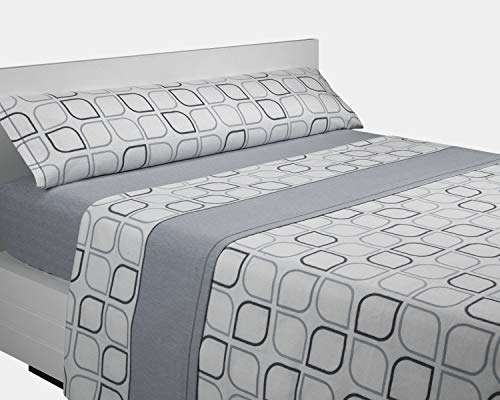 SABANALIA - Juego de sábanas franela primavera (disponible en varios tamaños y colores), cama 90, gris