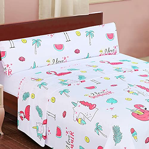 Juego de sábanas para cama infantil Dalina Textil 3 piezas - 1 sábana de 90cm con sobre de 165x260cm y 1 funda de almohada larga (cama Unicornio y Flamenco 90x190-200cm)