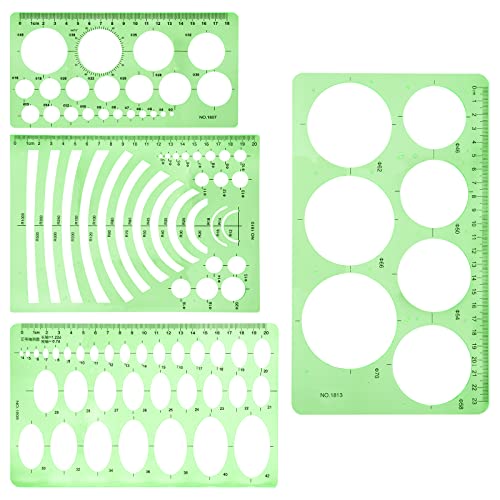 Plantilla de círculo Reglas geométricas de plástico Plantillas de dibujo de escritorio escolar 4 piezas Verde transparente