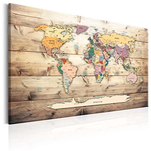murando - Mapamundi con alfileres 120x80 cm - Cuadro lienzo sintético - 1 parte - Fibra - Mapamundi continente - - Travel Geography Vintage kC-0077-va