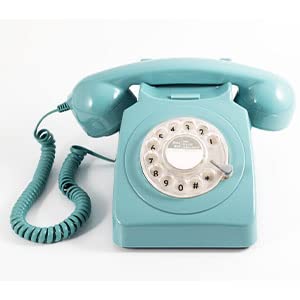 GPO 746 Teléfono fijo giratorio estilo retro de los años 70 - Cable en espiral, anillo auténtico - Naranja