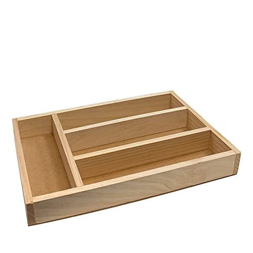 Porta cubiertos Acan, Organizador de cubiertos de madera 31,3 x 20,4 x 4,1 cm, 4 compartimentos.  Bandeja, Soporte para utensilios de madera para cajón de cocina