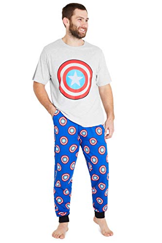 Pijama de verano para hombre de Marvel, ropa de algodón para hombre, estampado de escudo de Capitán América, conjunto de 2 piezas, regalos para hombres y adolescentes (M)