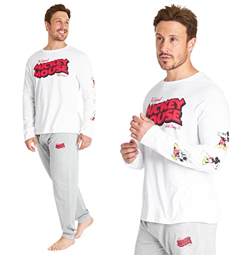 Pijama de Mickey Mouse de Disney para hombre, pijama de 2 piezas M - 3XL (M, blanco/gris)