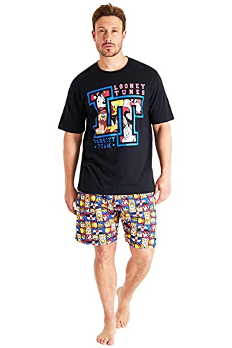 Pijama de verano para hombre Looney Tunes, pijama corto de algodón Taz, talla grande S-3XL (XL, negro)