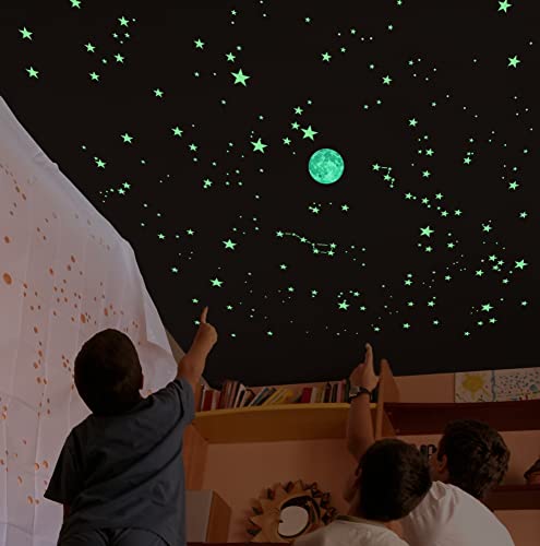 El único cielo exacto, con PLANTILLA AGUJEREADA de 2 m2, con 344 ESTRELLAS FLUORESCENTES para techo o pared, LUNA, MAPAS con indicaciones y mini POSTER. Como proyector estrellas infantil bebe