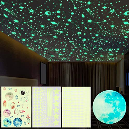 TouGod 849pcs pegatina de techo fluorescente luminosa, espacio exterior astronauta estrella punto pegatina de pared luminosa para tu cielo estrellado pegatina de techo luminosa.