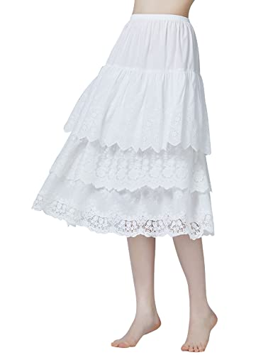 BEAUTELICATE, enaguas cortas largas antiestáticas de algodón para mujer, para vestido, falda con dobladillo de encaje marfil antideslizante Simple