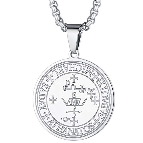 FaithHeart, símbolo gótico, sello, Arcángel, Michael, medalla redonda para hombres y mujeres, acero inoxidable, círculo de plata, medalla de protección, talismán