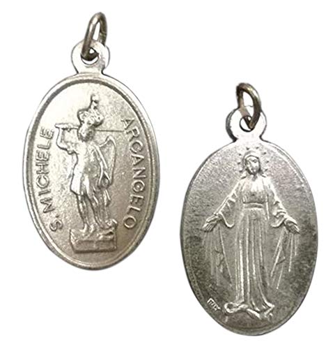 Eurofusioni Medalla plateada San Miguel Arcángel y Virgen Milagrosa - H 2,5 cm - 10 piezas