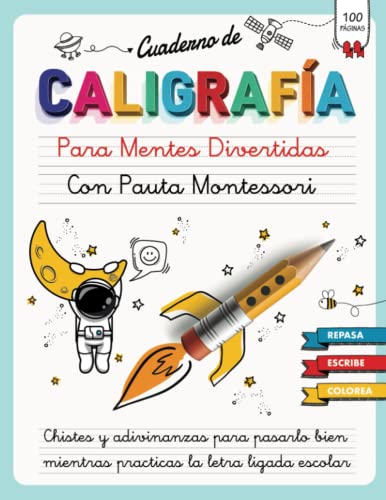 Libro de caligrafía Fun Minds con guía Montessori: Libro de caligrafía para niños de 8 a 9 años con chistes y acertijos para mejorar la escritura a mano en la diversión escolar