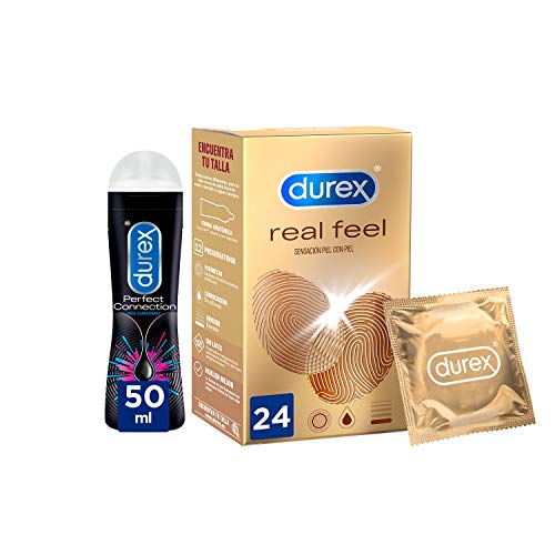 Preservativos Durex Real Feel + Lubricante de silicona Perfect Connection - 24 preservativos + 50 ml