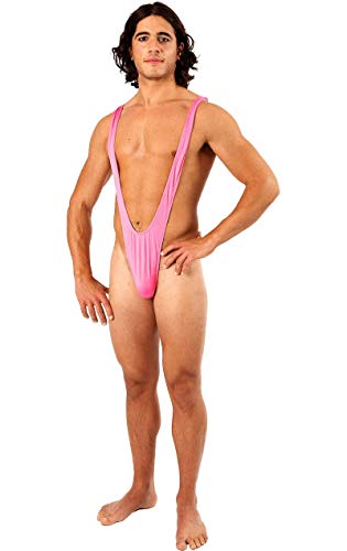 ORION COSTUMES Traje de baño Mankini rosa brillante para hombres Tanga Novedad Moda Trajes de despedida de soltero