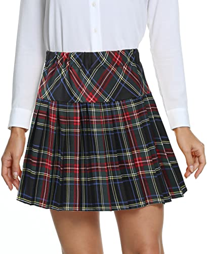 EXCHIC Falda plisada a cuadros de cintura alta para mujer (Serie 18, L)