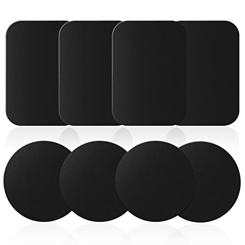 Placas de metal con imán para automóvil móvil con placa de metal adhesiva para soporte magnético para automóvil/soporte móvil para automóvil - 4 redondos y 4 rectangulares, negro