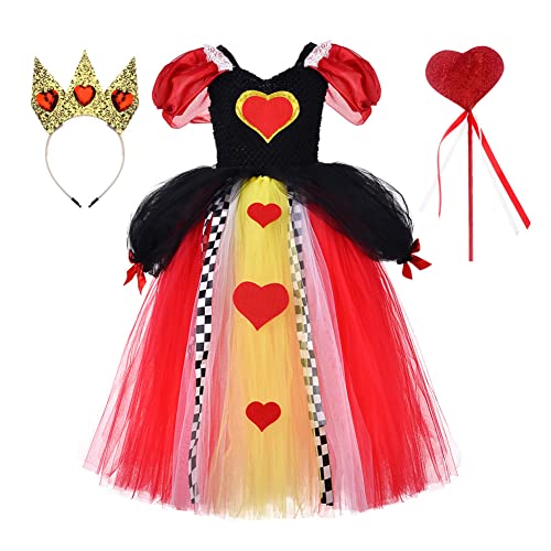 IMEKIS Disfraz de Reina de Corazones para Niñas Disfraces de Alicia en el País de las Maravillas con Accesorios Conjunto de Cosplay Vestido de Princesa Azul y Delantal Traje de Carnaval de Halloween