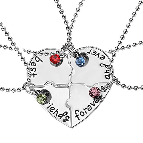 EQLEF® 4 piezas Collar de amistad de plata de aleación - Puede tener forma de corazón - Letras escritas Mejores amigos para siempre