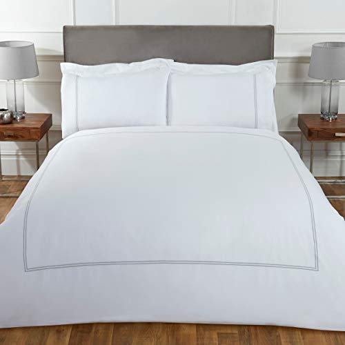 Juego de funda nórdica blanca suave de calidad Sleepdown con fundas de almohada 100% algodón satinado 300 hilos Twin (200 x 200 cm)