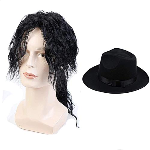Michael Jackson Cosplay Performance Accesorio Pelucas negras y sombrero para adultos