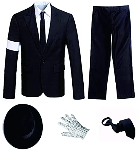 Disfraz de Michael J Space Dance Cos para niños y adultos, 6 uds., MJ, traje peligroso, chaqueta, pantalones, camisa, blanco, sombrero, corbata y guantes (derecha (120cm)