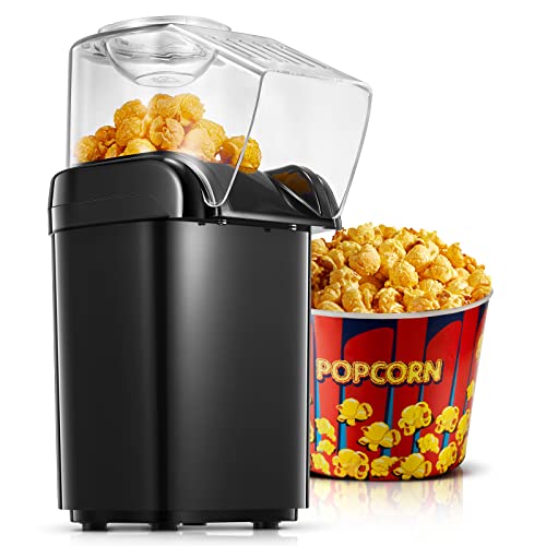 HOUSNAT Popcorn Maker, 1200W Electric Hot Air Popcorn Maker, palomitas de maíz listas en 2 minutos, para fiesta, noche de cine, juego de fútbol, ​​negro