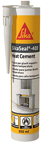 SikaSeal-403 Heat Cement, Sellador resistente a altas temperaturas hasta 1250°C, Lechada óptima para parrillas, tiros, rejillas y ladrillos de chimenea, 300 ml, Negro
