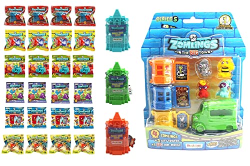Zomlings In The Town Mega Set 28pc RRP £70+ - 24 Blind Party Blind Bags Series 1-6, 3 Trick Hotels & S5 8pc Blister Ice Cream Van