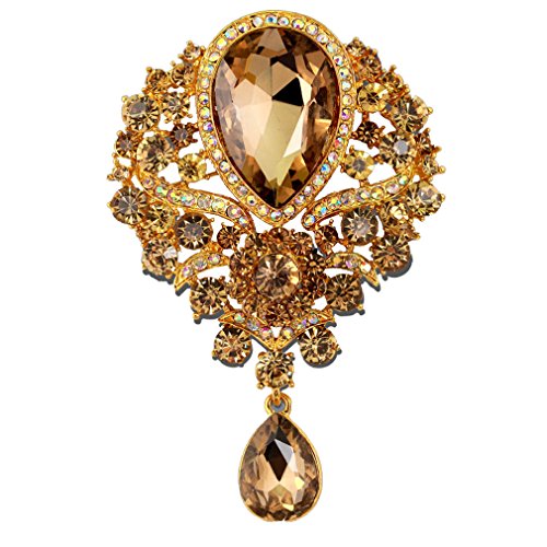 YAZILIND Delicada flor de lirio con incrustaciones de diamantes de imitación aleación de circón colgante broche mujeres niñas accesorios (amarillo)
