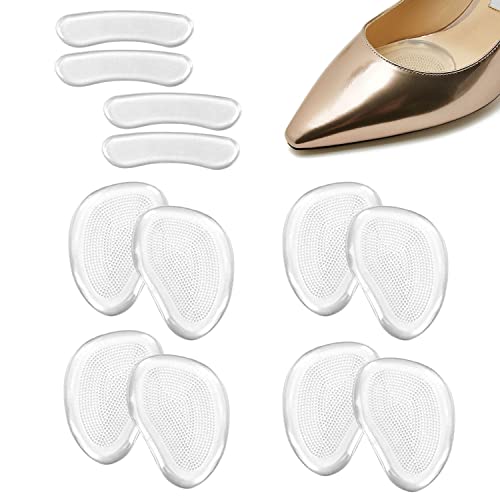 4 pares de plantillas de tacón alto, gel suave para aliviar el dolor metatarsiano, plantilla de gel transparente antideslizante, se adapta a cualquier zapato
